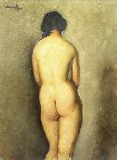 Nicolae Tonitza Nud vazut din spate, semnat stanga sus cu negru, ulei pe carton lipit pe carton USA oil painting artist